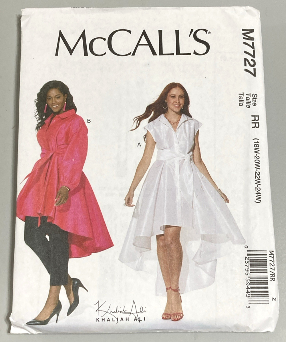 McCalls M7727 Pattern Khaliah Ali Hi-Low Shirt Dress Tunic Size 18W-24W UNCUT